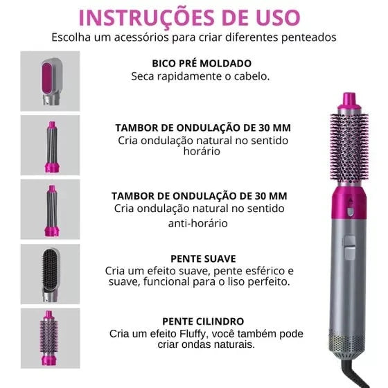 StyleMaster 5 em 1 - Escova Modeladora e Alisadora de Ar Quente