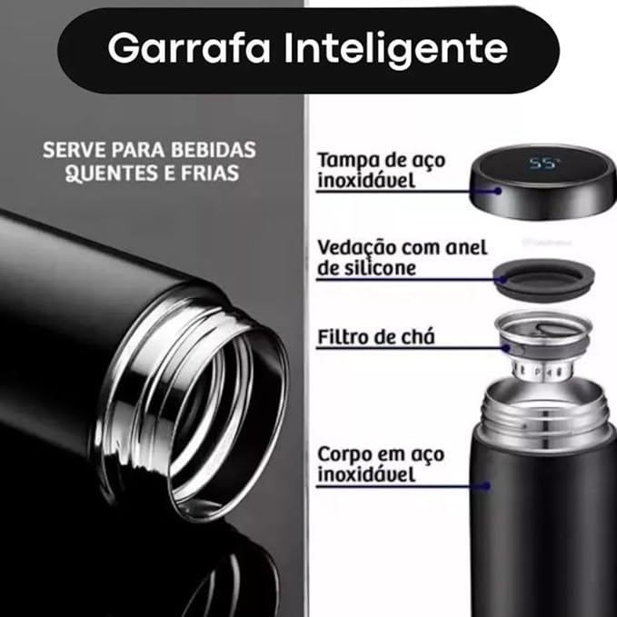 Luminix - Garrafa Térmica 500ML Com LED Inox