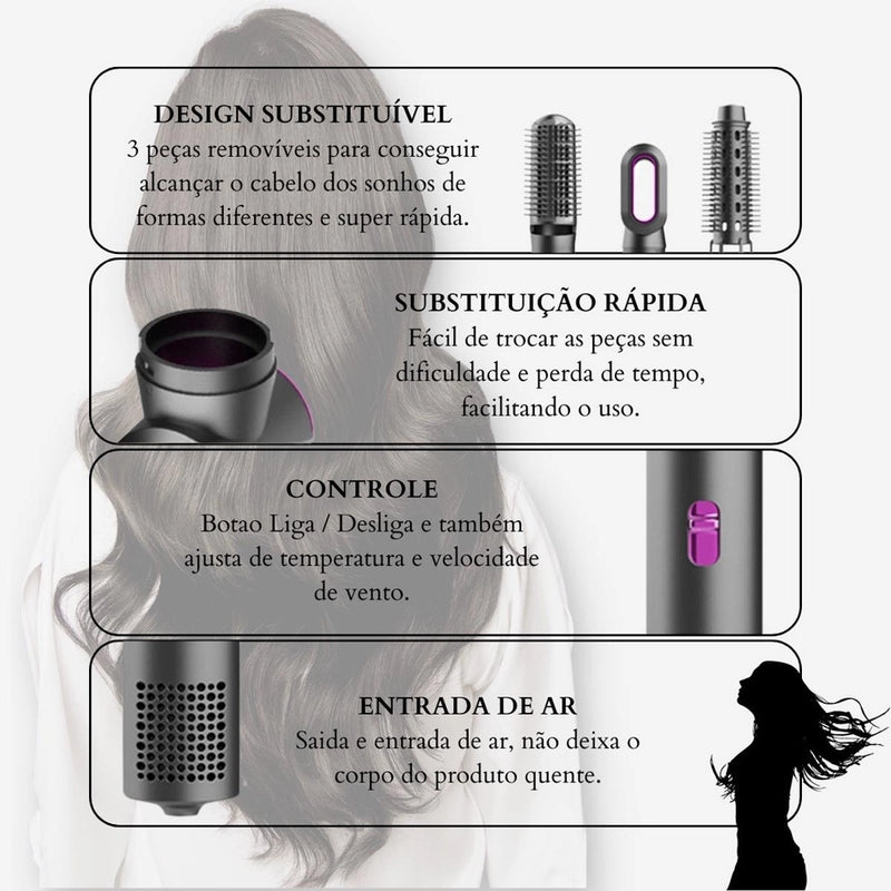 StyleFlow 3 em 1 - Escova Modeladora e Alisadora de Ar Quente