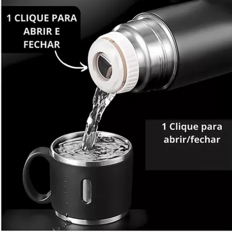 ThermiMate - Garrafa Térmica Inox 500ml com Conjunto de Xícaras